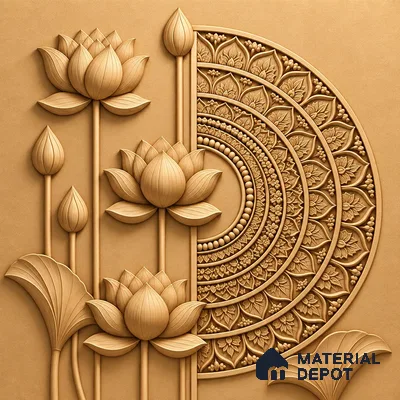 Sacred Lotus Relief 5 ft x 5 ft CNC Made HDHMR Panel - 50 mm