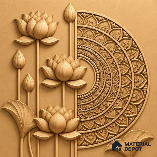 Sacred Lotus Relief 5 ft x 5 ft CNC Made HDHMR Panel - 50 mm