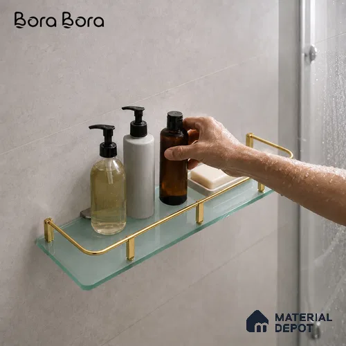 Glass Shelf 9005 GS 612 Gold Swan 6x12 Gold Finish SS 304 | 5 Year Warranty
