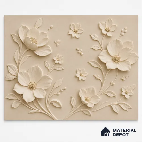 Magnolia Blossom 3D Carved 6 ft x 9 ft CNC Made HDHMR Panel - 40 mm
