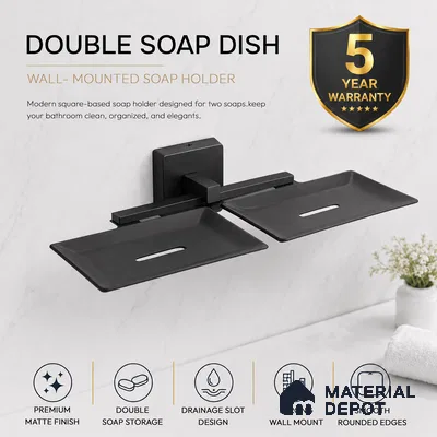 Double Soap Dish 9105-DSD Robiee Black Matt Finish SS 304 | 5 Years Warranty