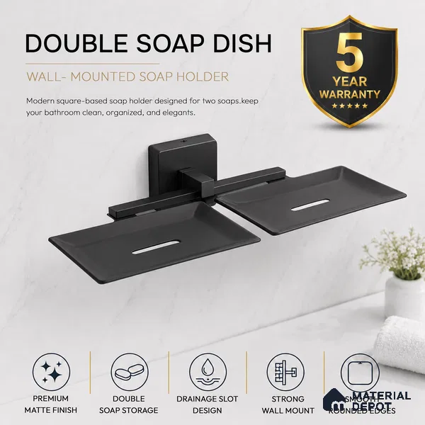 Double Soap Dish 9105-DSD Robiee Black Matt Finish SS 304 | 5 Years Warranty