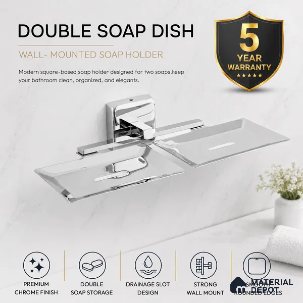 Double Soap Dish 9105-DSD Robiee Chrome Finish SS 304 | 5 Years Warranty