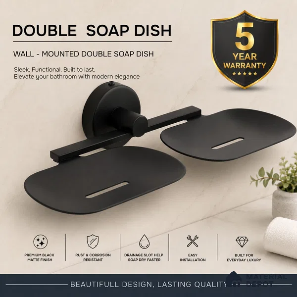 Double Soap Dish 9205-DSD Toucan Black Matt Finish SS 304 | 5 Years Warranty