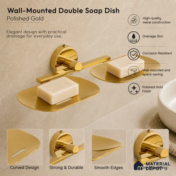 Double Soap Dish 9205-DSD Toucan Gold Finish SS 304 | 5 Years Warranty