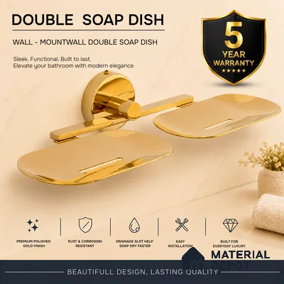 Double Soap Dish 9205-DSD Toucan Gold Finish SS 304 | 5 Years Warranty