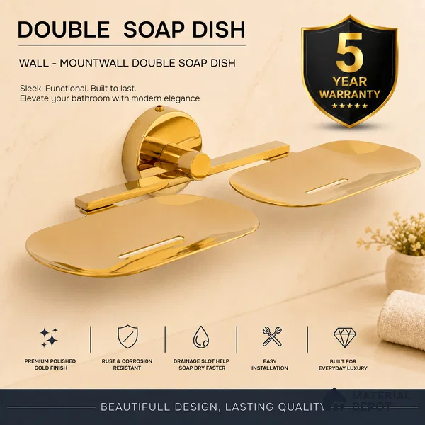 Double Soap Dish 9205-DSD Toucan Gold Finish SS 304 | 5 Years Warranty