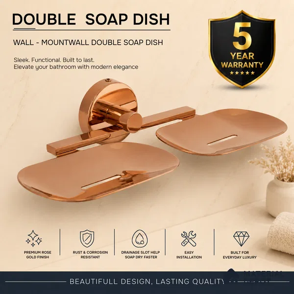 Double Soap Dish 9205-DSD Toucan Rose Gold Finish SS 304 | 5 Years Warranty