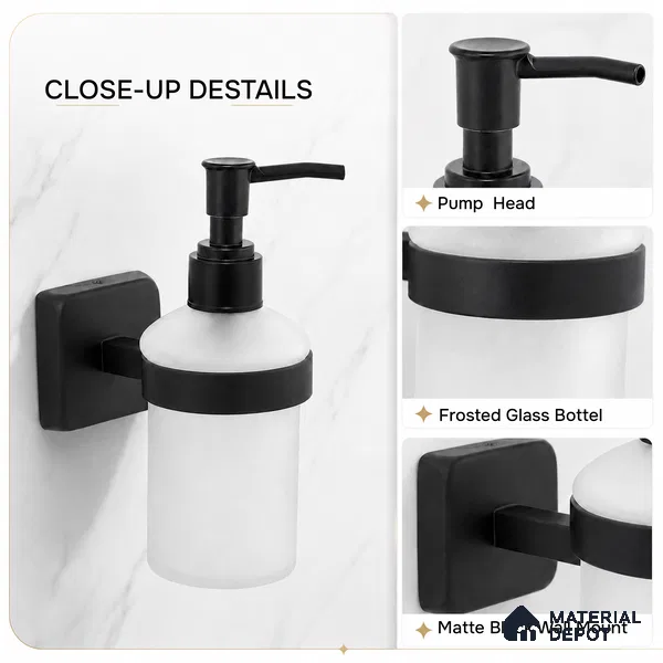 Liquid Soap Dispenser 9108-LSD Robiee Black Matt Finish SS 304 | 5 Years Warranty