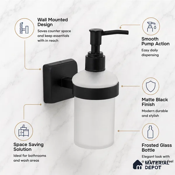 Liquid Soap Dispenser 9108-LSD Robiee Black Matt Finish SS 304 | 5 Years Warranty