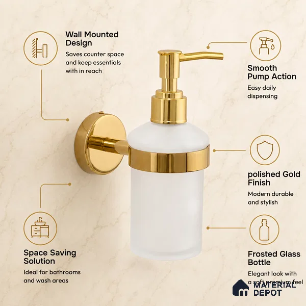 Liquid Soap Dispenser 9308-LSD Toucan Gold Finish SS 304 | 5 Years Warranty