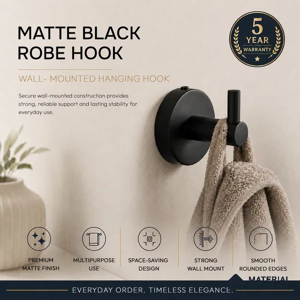 Rob Hook 9306-RH Toucan Black Matt Finish SS 304 | 5 Years Warranty