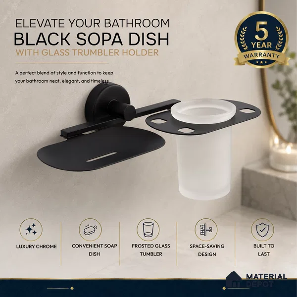 Soap Dish with Tumbler Holder 9507-TH Toucan Black Matt Finish SS 304 | 5 Years Warranty