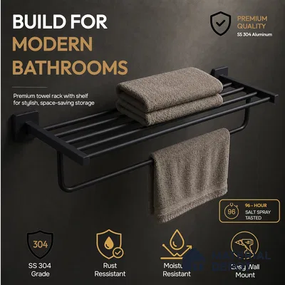 Towel Rack 9101-TWR Robiee Black Matt Finish SS 304 | 5 Years Warranty