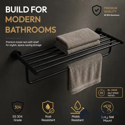 Towel Rack 9301-TWR Toucan Black Matt Finish SS 304 | 5 Years Warranty