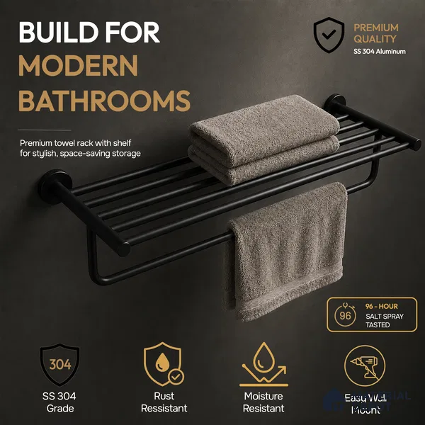 Towel Rack 9301-TWR Toucan Black Matt Finish SS 304 | 5 Years Warranty