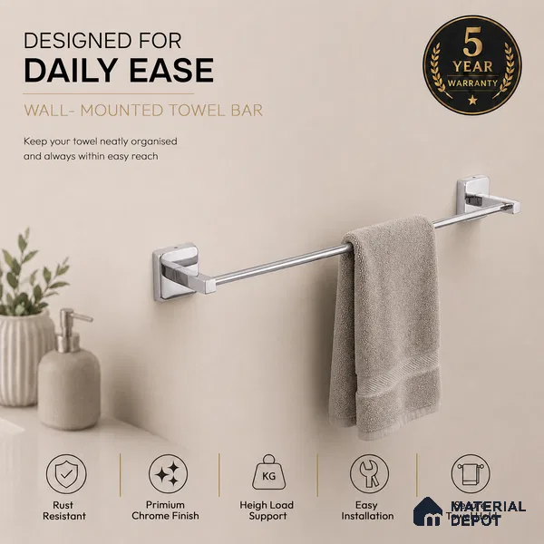 Towel Rod 9102-TRD Robiee Chrome Finish SS 304 | 5 Years Warranty