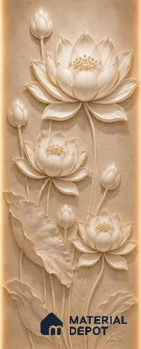 Lotus Garden 3D Decorative Wall 7 ft x 3 ft CNC Made HDHMR Panel - 50 mm