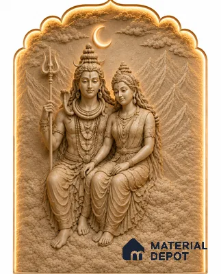 Elegant Shiva Parvati Pooja Room Wall 6 ft x 4 ft CNC Made HDHMR Panel - 50 mm