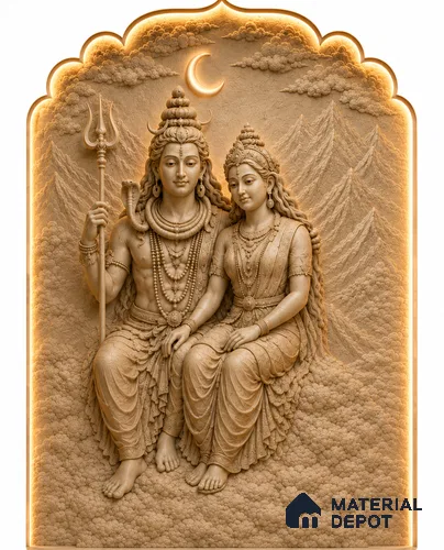 Elegant Shiva Parvati Pooja Room Wall 6 ft x 4 ft CNC Made HDHMR Panel - 50 mm
