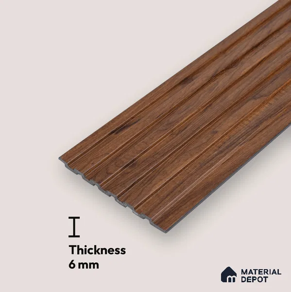 Brown Wooden Look Charcoal Louver/Panel 10 ft x 5 inch - 6 mm | Ideal for Feature Wall, Living Room, Bedroom, Home, TV Unit | PN 07102