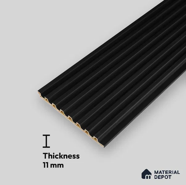 Black Plain Colour Look Charcoal Louver/Panel 9.5 ft x 4.7 inch - 11 mm | Ideal for Feature Wall, Living Room, Bedroom, Home, TV Unit | PN 07160