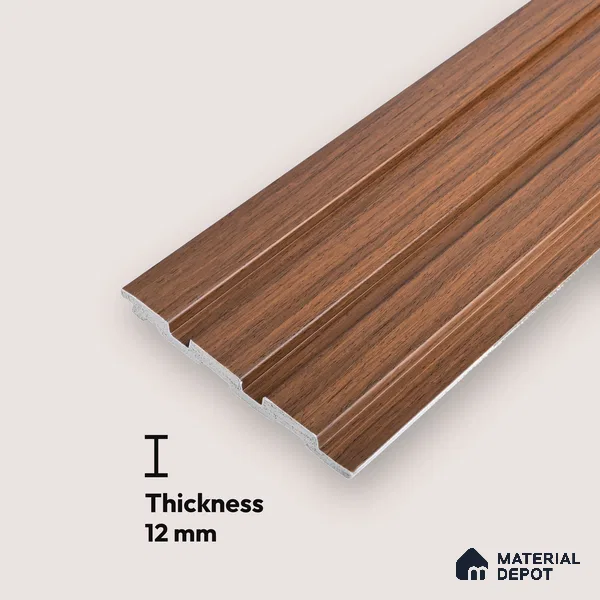 Brown Wood PN 07690 9.1 ft x 5 inch Charcoal Louvers/Panels - 12 mm | Suitable for Feature Wall, TV Unit & Living Room | Width is Subjected to 5% Variation