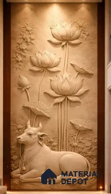 Divine Lotus Relief Wall 9.8 ft x 4 ft CNC Made HDHMR Panel - 50 mm