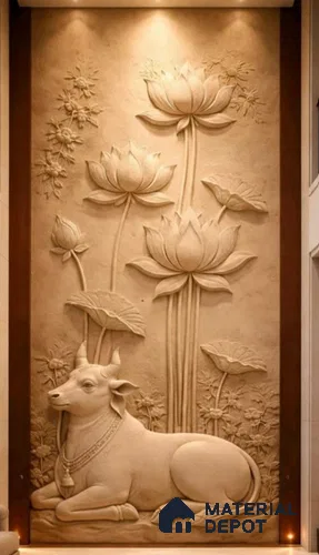 Divine Lotus Relief Wall 9.8 ft x 4 ft CNC Made HDHMR Panel - 50 mm