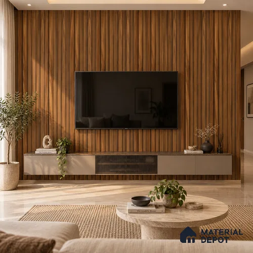 PN 06983 Wood Look Louver1 9.5 ft x 0.83 ft Texture Finish  - 10 mm | Suitable for Feature Wall, TV Unit & Living Room