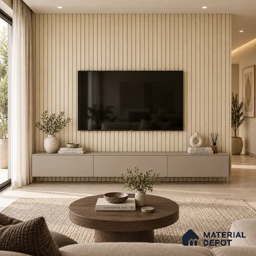 PN 06953 Wood Look Louver1 8 ft x 0.83 ft Texture Finish  - 10 mm | Suitable for Feature Wall, TV Unit & Living Room