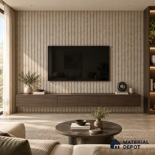 PN 06957 Stone Look Louver1 8 ft x 0.83 ft Texture Finish  - 10 mm | Suitable for Feature Wall, TV Unit & Living Room