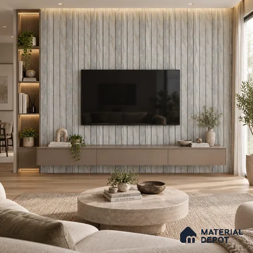 PN 06989 Stone Look Louver1 9.5 ft x 0.83 ft Texture Finish - 10 mm | Suitable for Feature Wall, TV Unit & Living Room