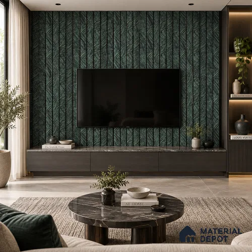 PN 06990 Cement Look Louver1 9.5 ft x 0.83 ft Texture Finish  - 10 mm | Suitable for Feature Wall, TV Unit & Living Room