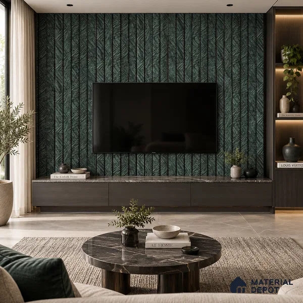 PN 06990 Cement Look Louver1 9.5 ft x 0.83 ft Texture Finish - 10 mm | Suitable for Feature Wall, TV Unit & Living Room