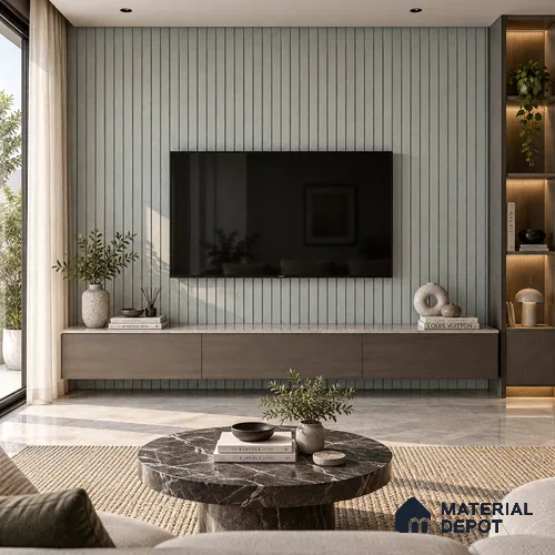 PN 06961 Cement Look Louver1 8 ft x 0.83 ft Texture Finish  - 10 mm | Suitable for Feature Wall, TV Unit & Living Room
