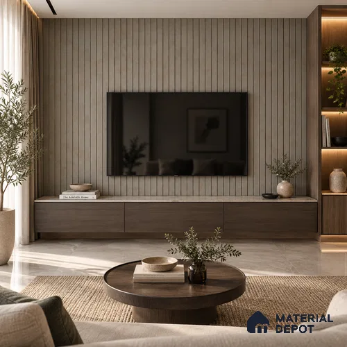 PN 06993 Cement Look Louver1 9.5 ft x 0.83 ft Texture Finish  - 10 mm | Suitable for Feature Wall, TV Unit & Living Room