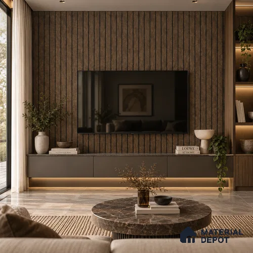 PN 06963 Cement Look Louver1 8 ft x 0.83 ft Texture Finish  - 10 mm | Suitable for Feature Wall, TV Unit & Living Room