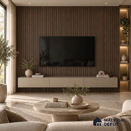 PN 06964 Wood Look Louver1 8 ft x 0.83 ft Texture Finish  - 10 mm | Suitable for Feature Wall, TV Unit & Living Room