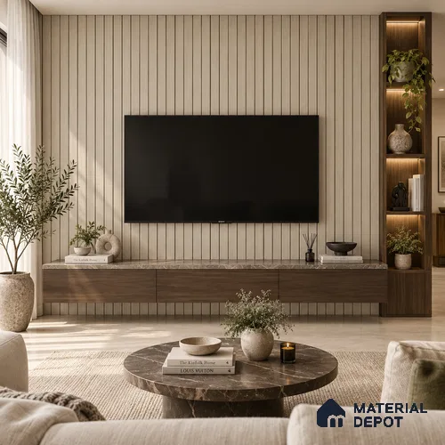 PN 06965 Textured Solid Look Louver1 8 ft x 0.83 ft Texture Finish  - 10 mm | Suitable for Feature Wall, TV Unit & Living Room