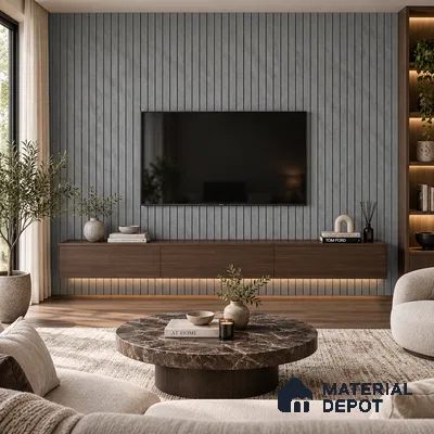PN 06966 Marble Look Louver1 8 ft x 0.83 ft Texture Finish  - 10 mm | Suitable for Feature Wall, TV Unit & Living Room