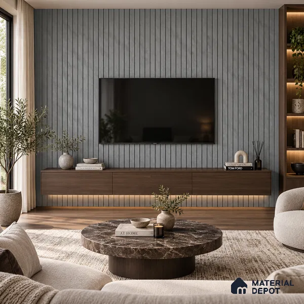 PN 06966 Marble Look Louver1 8 ft x 0.83 ft Texture Finish  - 10 mm | Suitable for Feature Wall, TV Unit & Living Room