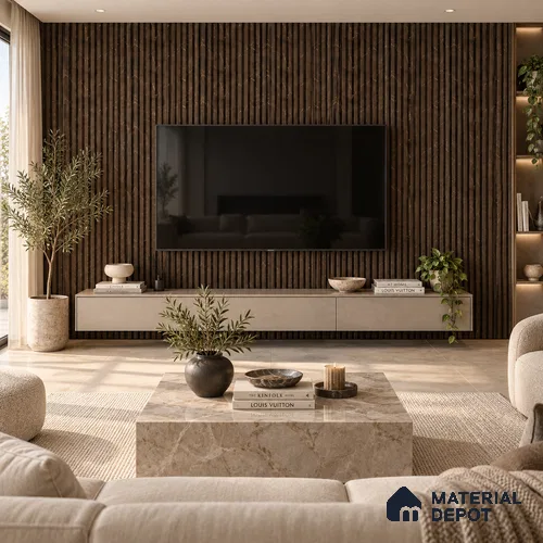 PN 06967 Marble Look Louver1 8 ft x 0.83 ft Texture Finish  - 10 mm | Suitable for Feature Wall, TV Unit & Living Room