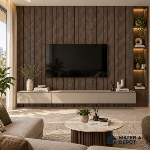 PN 06998 Patterned Look Louver1 9.5 ft x 0.83 ft Texture Finish  - 10 mm | Suitable for Feature Wall, TV Unit & Living Room