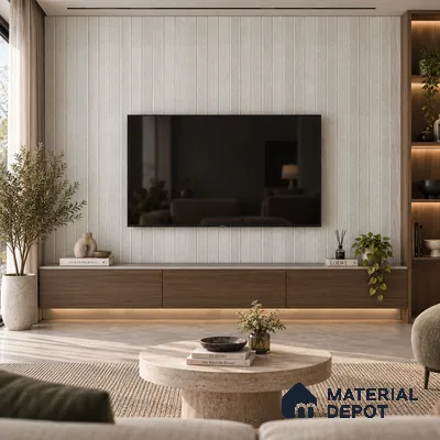PN 06974 Leather Look Louver1 8 ft x 0.83 ft Texture Finish  - 10 mm | Suitable for Feature Wall, TV Unit & Living Room