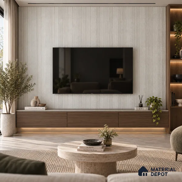 PN 06974 Leather Look Louver1 8 ft x 0.83 ft Texture Finish  - 10 mm | Suitable for Feature Wall, TV Unit & Living Room