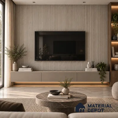 PN 06980 Wood Look Louver1 8 ft x 0.83 ft Texture Finish  - 10 mm | Suitable for Feature Wall, TV Unit & Living Room