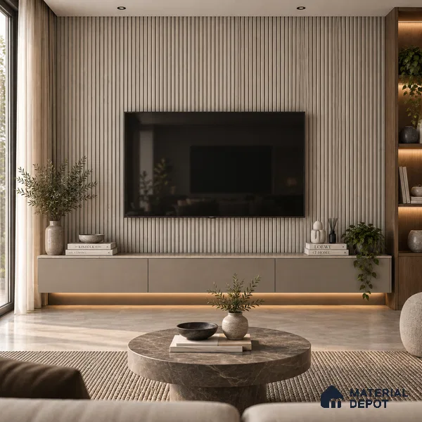 PN 06980 Wood Look Louver1 8 ft x 0.83 ft Texture Finish  - 10 mm | Suitable for Feature Wall, TV Unit & Living Room