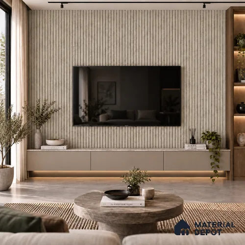PN 07006 Wood Look Louver1 9.5 ft x 0.83 ft Texture Finish - 10 mm | Suitable for Feature Wall, TV Unit & Living Room