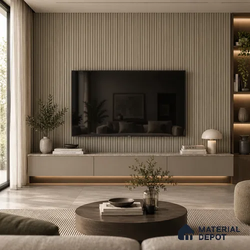 PN 06982 Solid Colors Look Louver1 8 ft x 0.83 ft Texture Finish  - 10 mm | Suitable for Feature Wall, TV Unit & Living Room